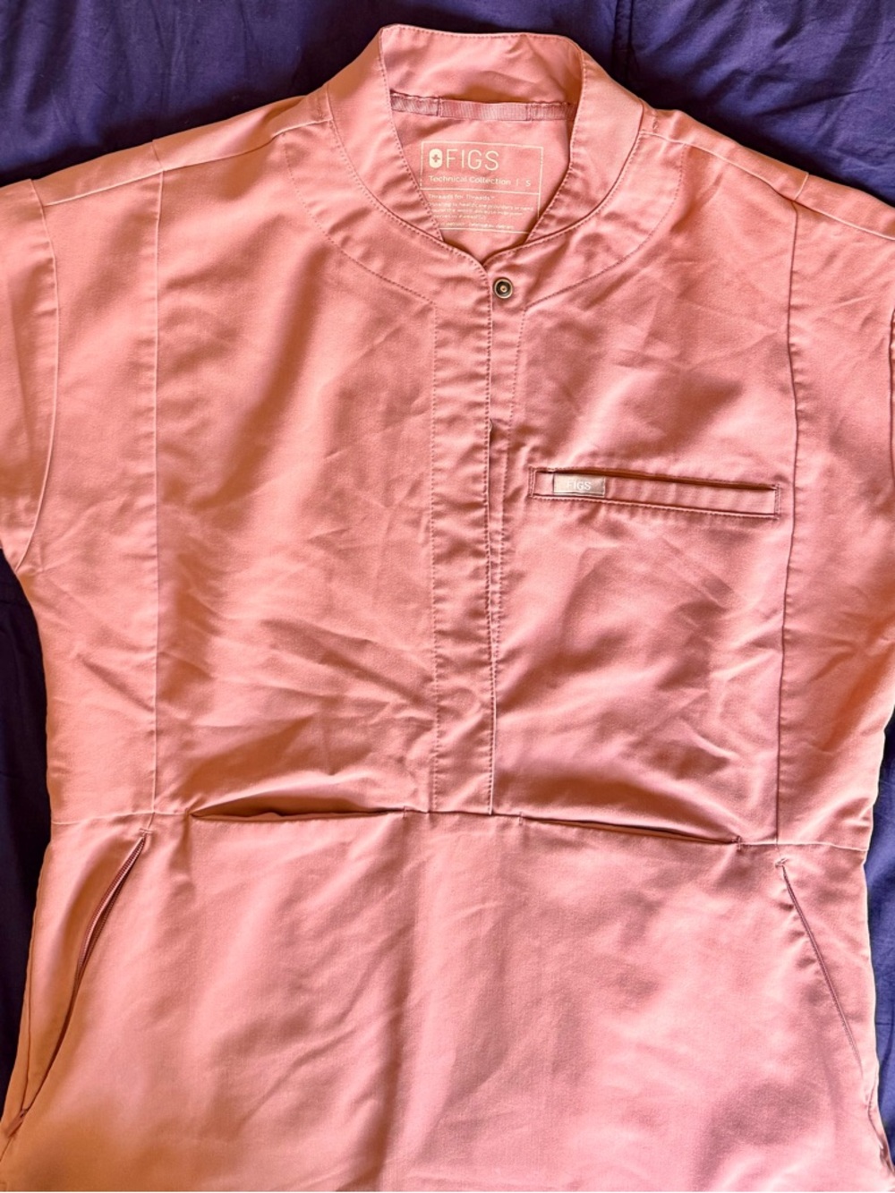 Figs Technical Collection Mauve Short-Sleeve Button-Neck Scrub Shirt